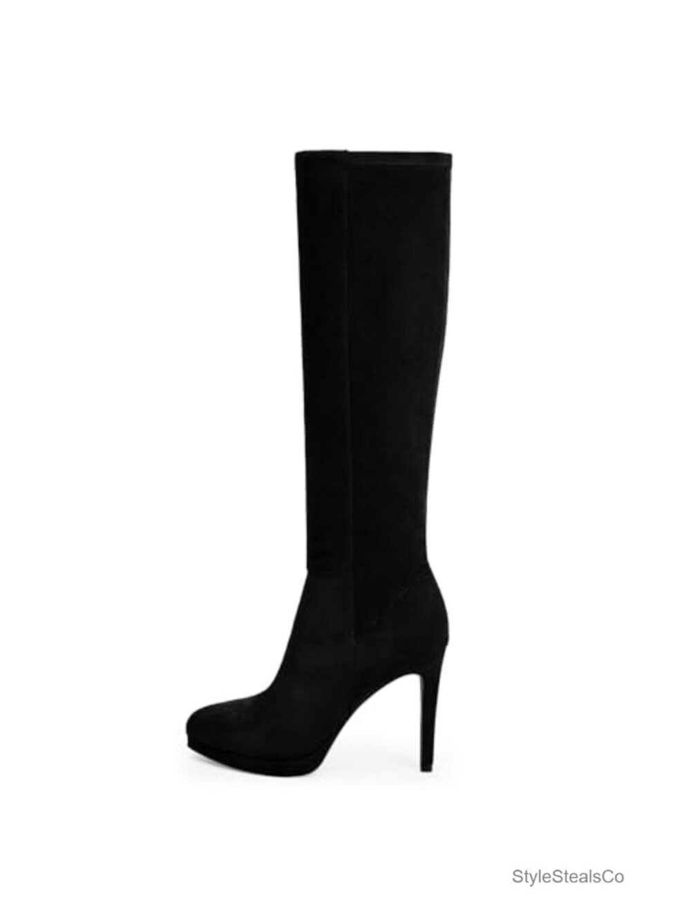 Knee High Stiletto Heel Tall Boots Faux Suede Round Toe Platform